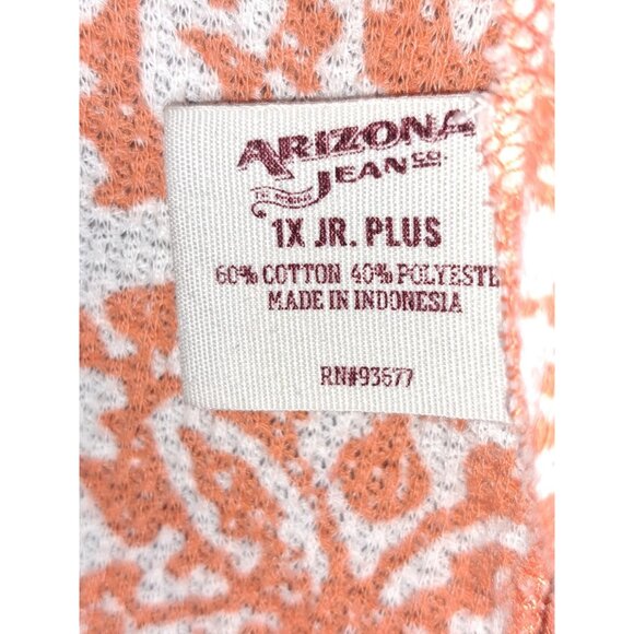 Arizona Jean Co Womens 1X Jr Plus Thermal Waffle Knit Long Sleeve Top Orange - Picture 6 of 7